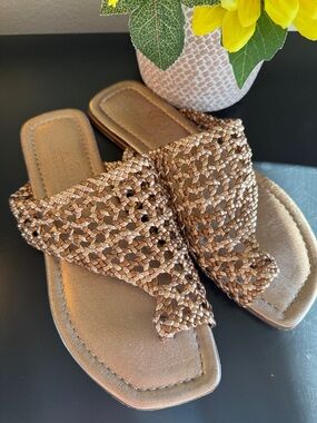 AGL Braided Metallic Bronze Slide Sandals